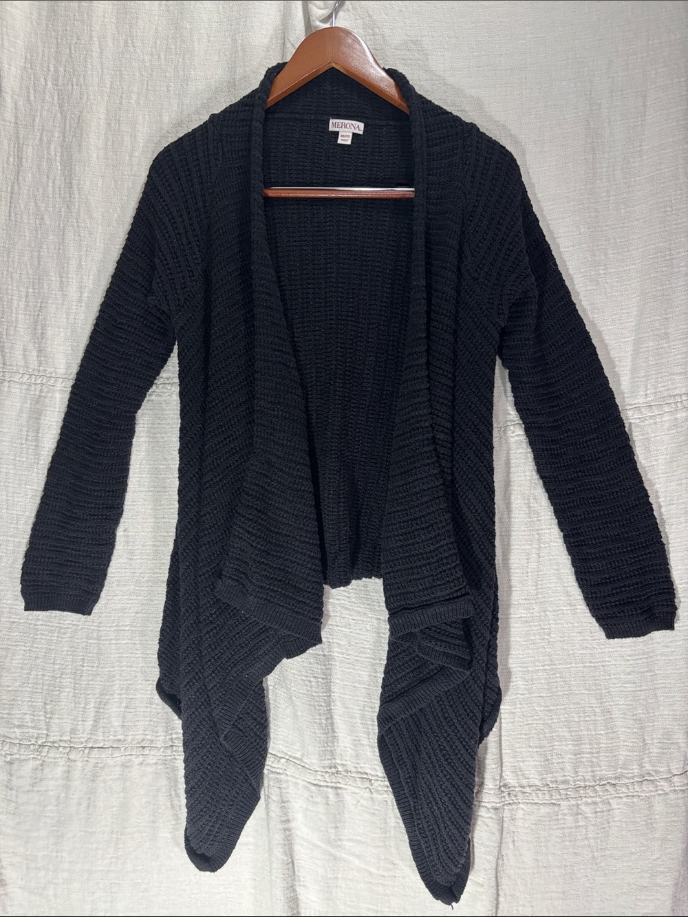 Merona Black Open-Front Ribbed Waterfall Cardigan
